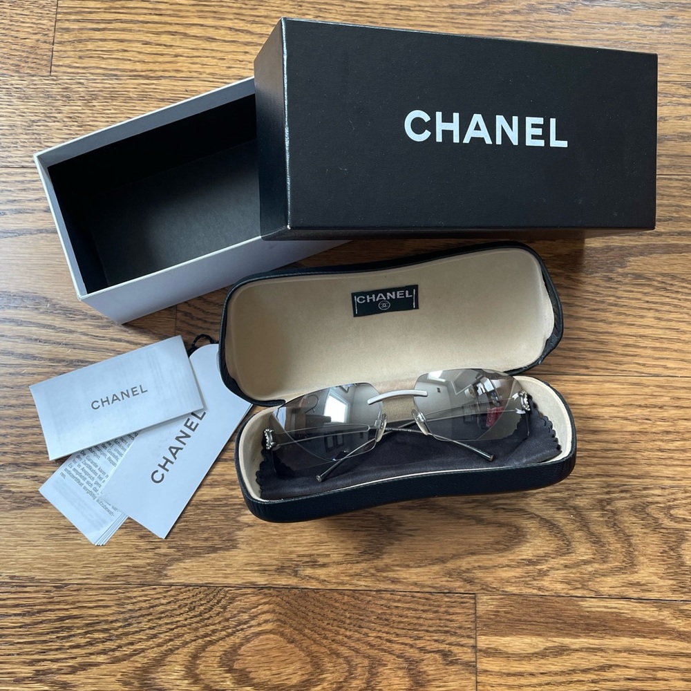Chanel Silver Vintage Rimless Sunglasses with Case - Like New